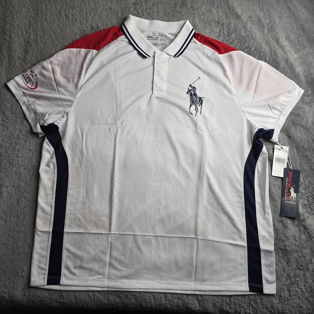 RLX Ralph Lauren US Open Wingfield Polo Mens XXL White Red Big Pony Tennis Golf
